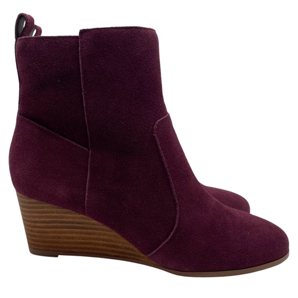 Suede Booties Sz 8.5 Jayjay Violet & Red Burgundy Ankle Wedge Leather Colorful - Picture 2 of 12